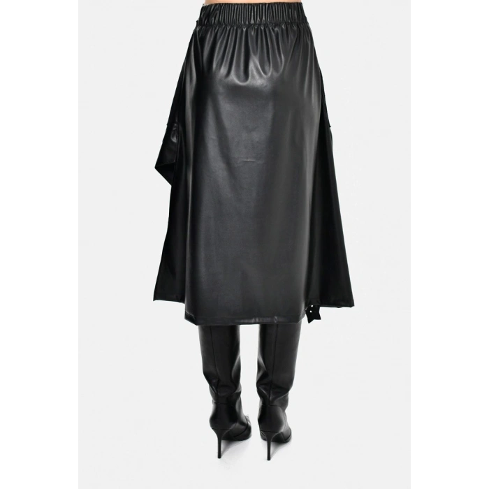 DERİ ÇİÇEK DETAYLI JEAN ETEK