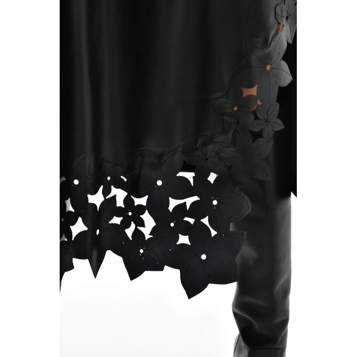 DERİ ÇİÇEK DETAYLI JEAN ETEK