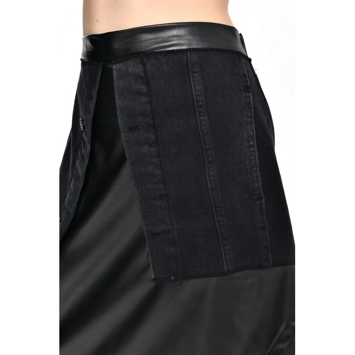 DERİ ÇİÇEK DETAYLI JEAN ETEK