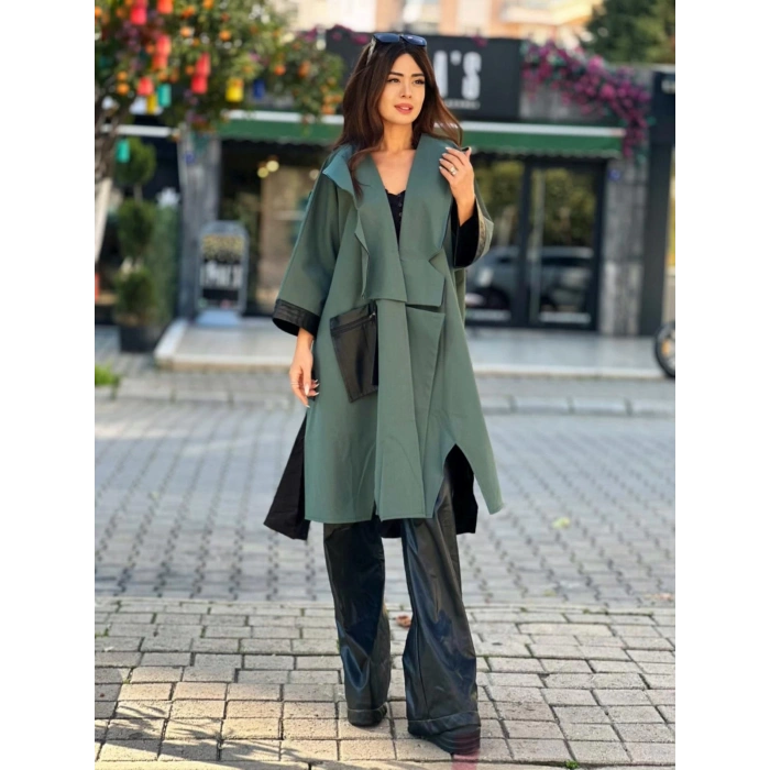 DERİ DETAY TRENÇKOT