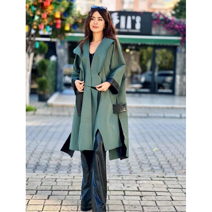 DERİ DETAY TRENÇKOT