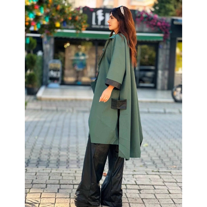 DERİ DETAY TRENÇKOT