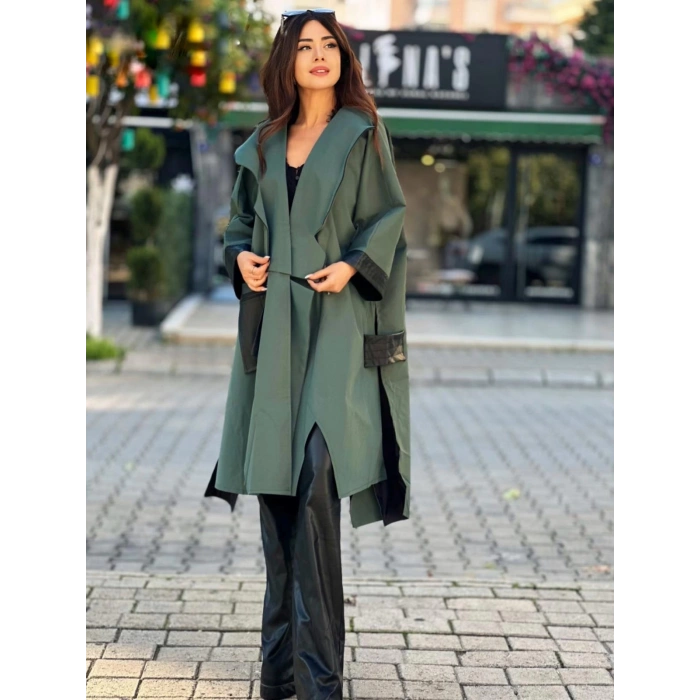 DERİ DETAY TRENÇKOT