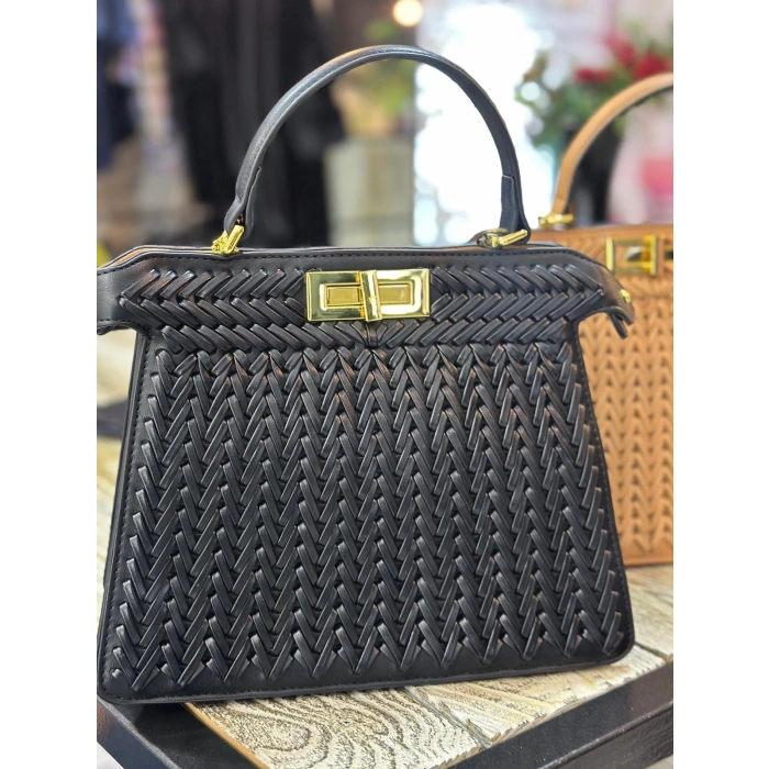 DERİ ÖRGÜ DESENLİ ÇANTA