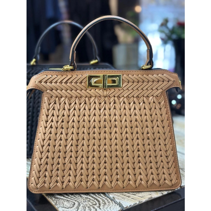 DERİ ÖRGÜ DESENLİ ÇANTA