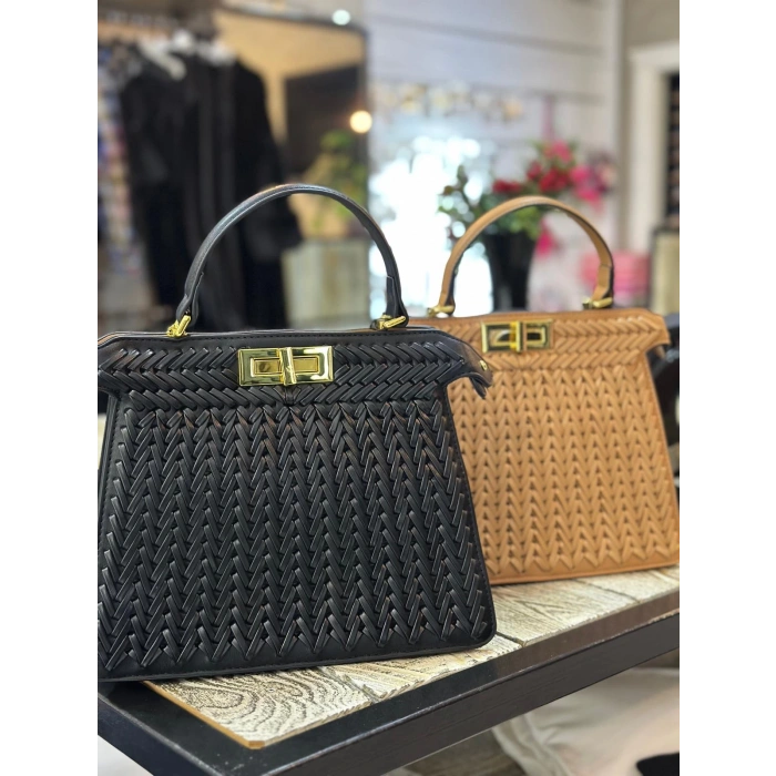 DERİ ÖRGÜ DESENLİ ÇANTA