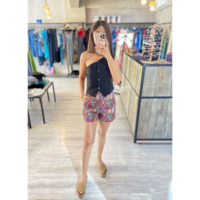 DESENLİ YÜKSEK BEL ŞORT