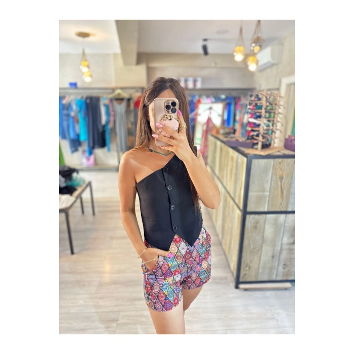 DESENLİ YÜKSEK BEL ŞORT