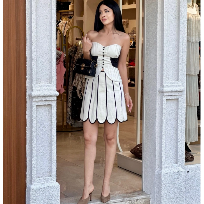 DİLİMLİ TASARIM KETEN ETEK