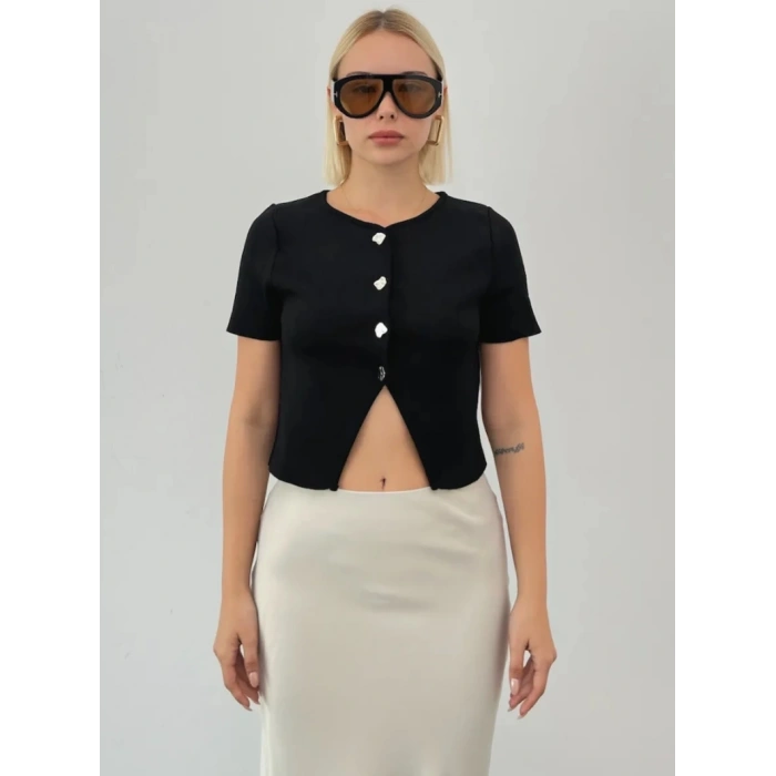 DÜĞMELİ CROP YELEK