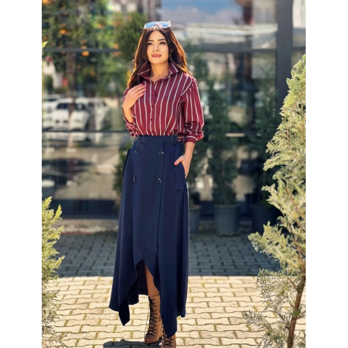 DÜĞMELİ LACİVERT ETEK