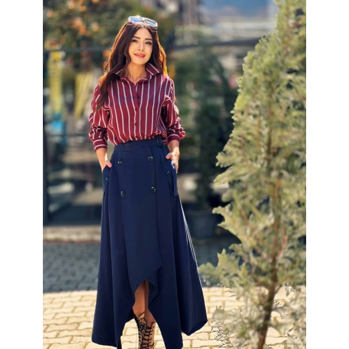 DÜĞMELİ LACİVERT ETEK