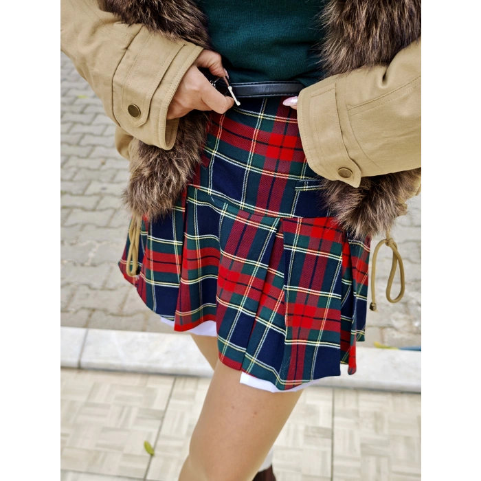 EKOSELİ KIRMIZILI PİLELİ ETEK