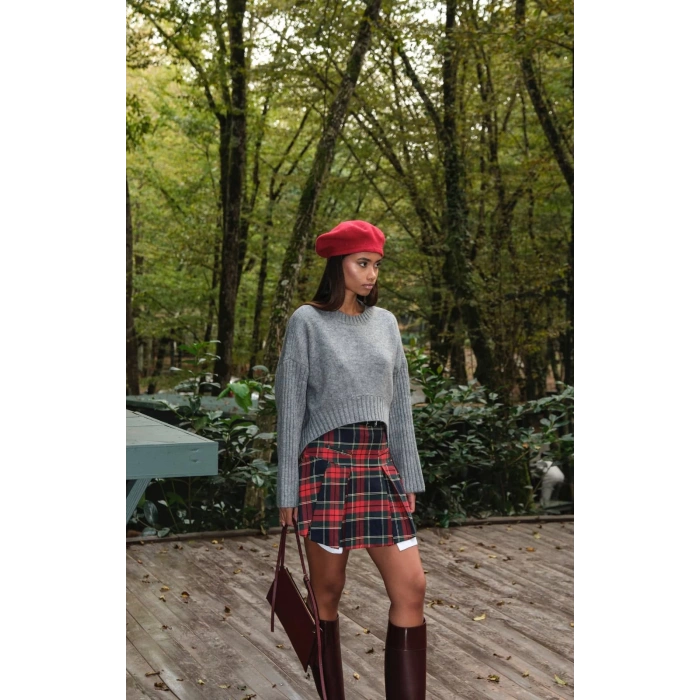 EKOSELİ KIRMIZILI PİLELİ ETEK