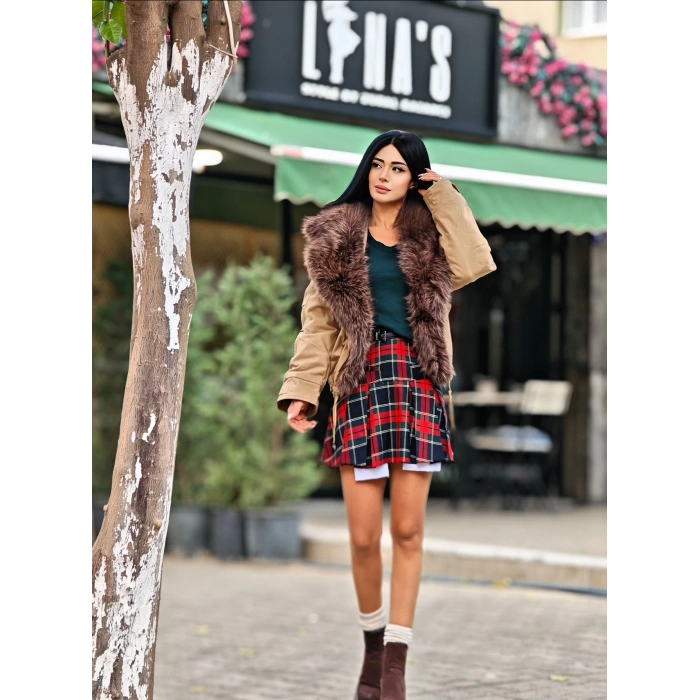 EKOSELİ KIRMIZILI PİLELİ ETEK