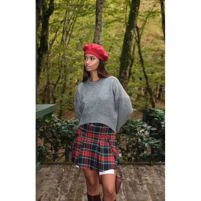 EKOSELİ KIRMIZILI PİLELİ ETEK