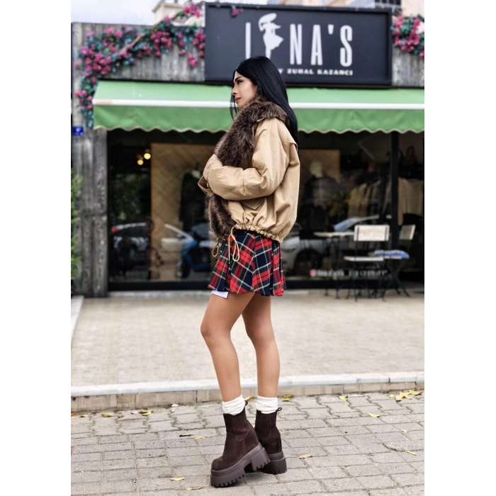 EKOSELİ KIRMIZILI PİLELİ ETEK