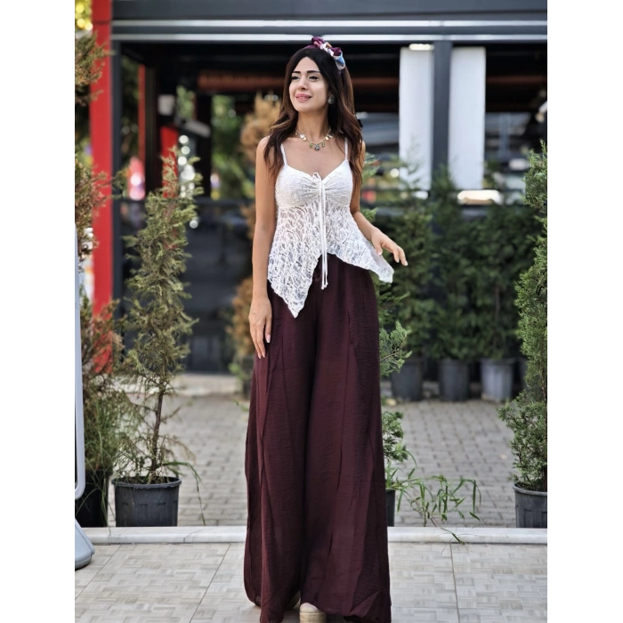 EKRU ASKILI DANTEL TOP