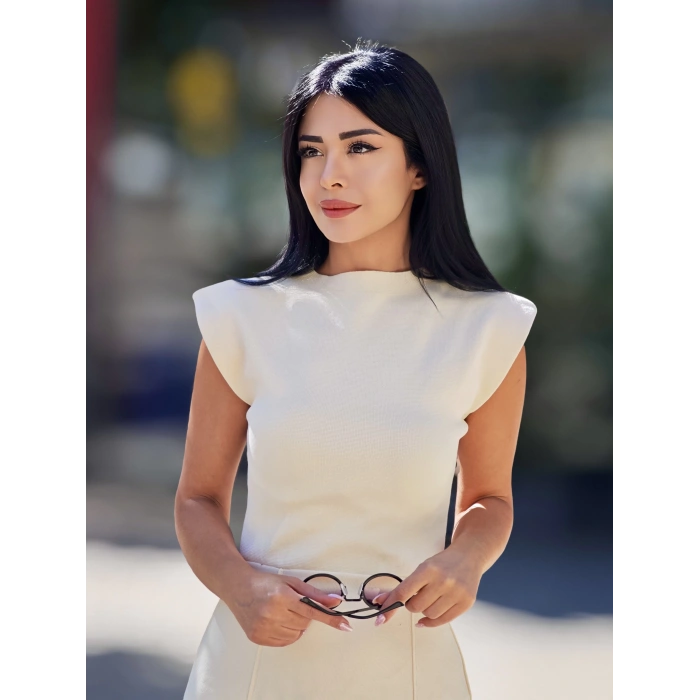 EKRU ÇELİK TRİKO ELBİSE