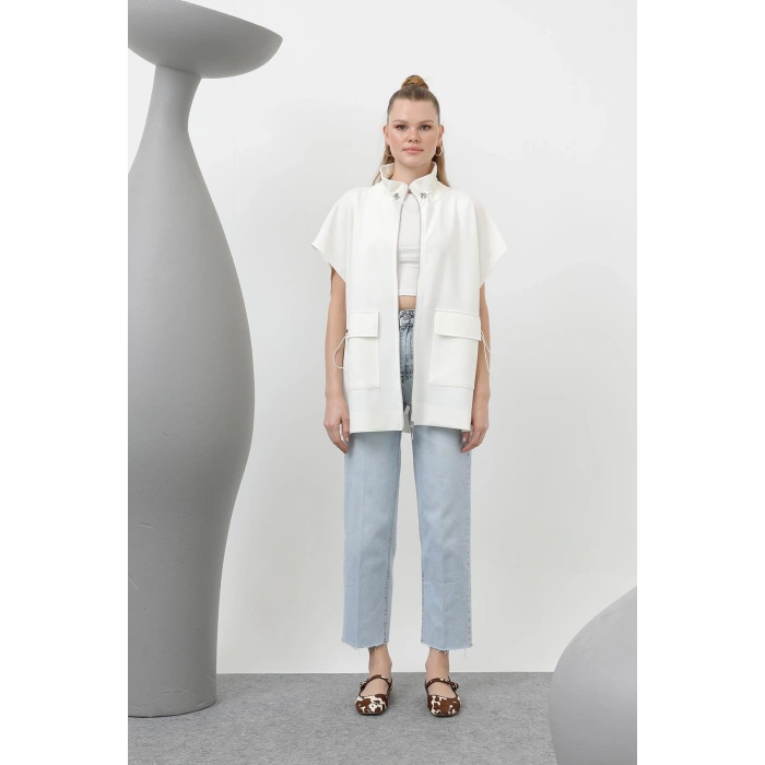 EKRU FERMUARLI MODAL KUMAŞ YELEK