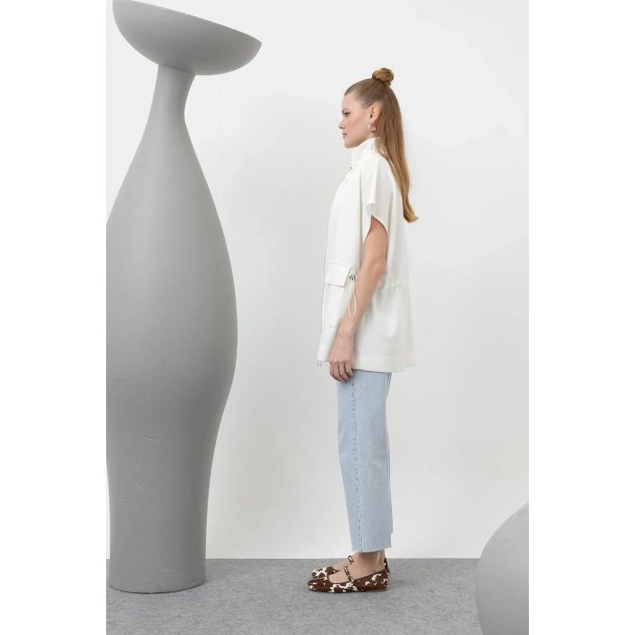 EKRU FERMUARLI MODAL KUMAŞ YELEK