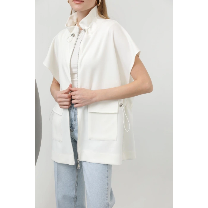 EKRU FERMUARLI MODAL KUMAŞ YELEK