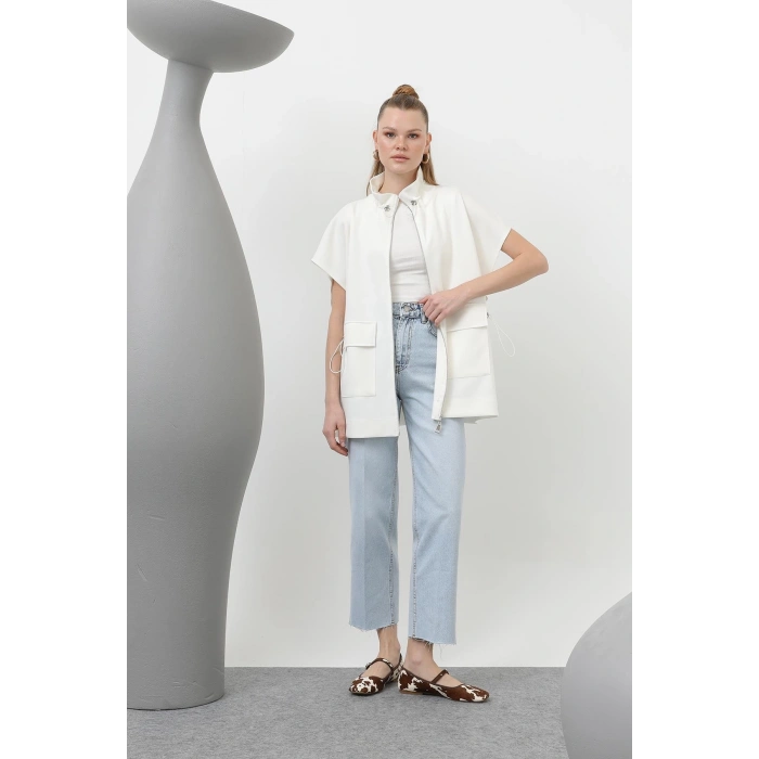 EKRU FERMUARLI MODAL KUMAŞ YELEK