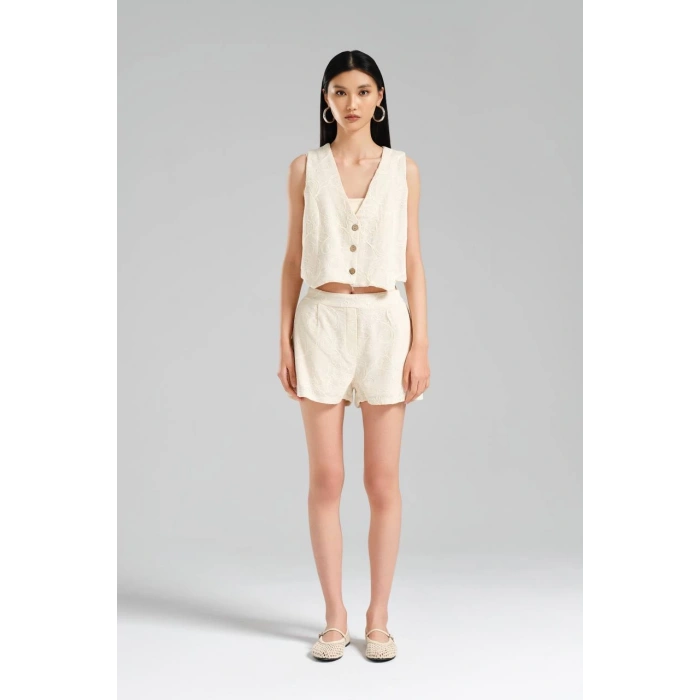 EKRU İŞLEMELİ ŞORTLU TAKIM