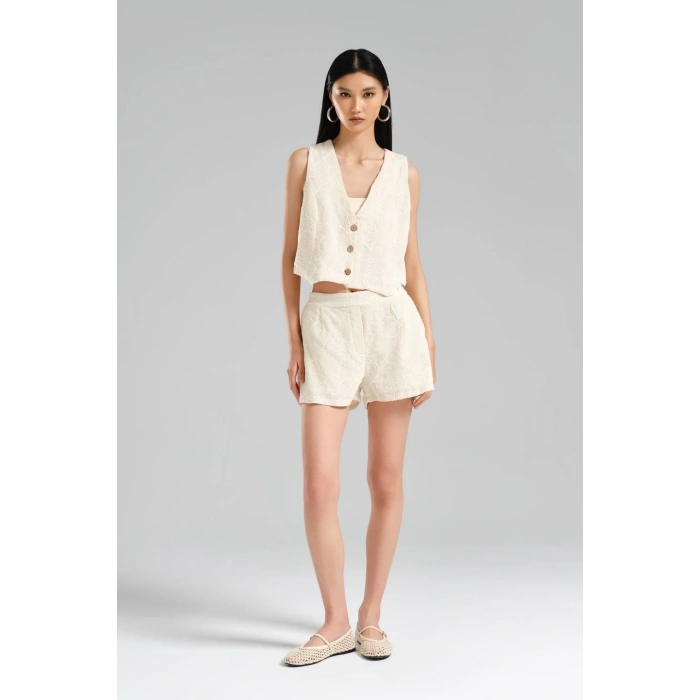 EKRU İŞLEMELİ ŞORTLU TAKIM