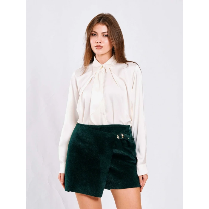 EKRU ÖNÜ ŞAL DESEN SATEN GÖMLEK