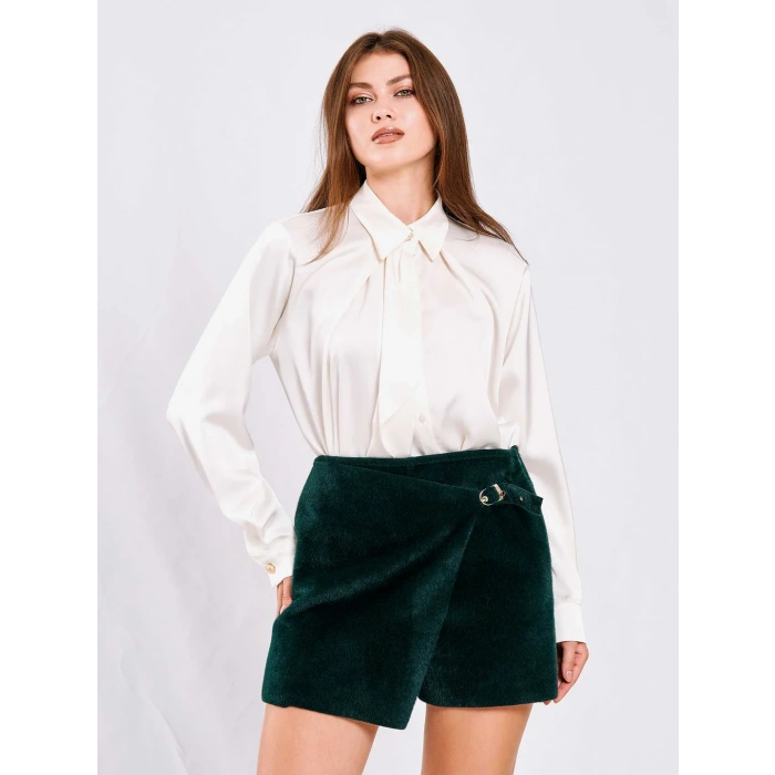 EKRU ÖNÜ ŞAL DESEN SATEN GÖMLEK