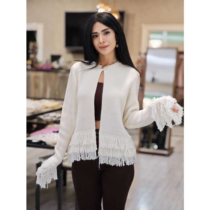 EKRU PÜSKÜL KOL DÜĞMELİ HIRKA