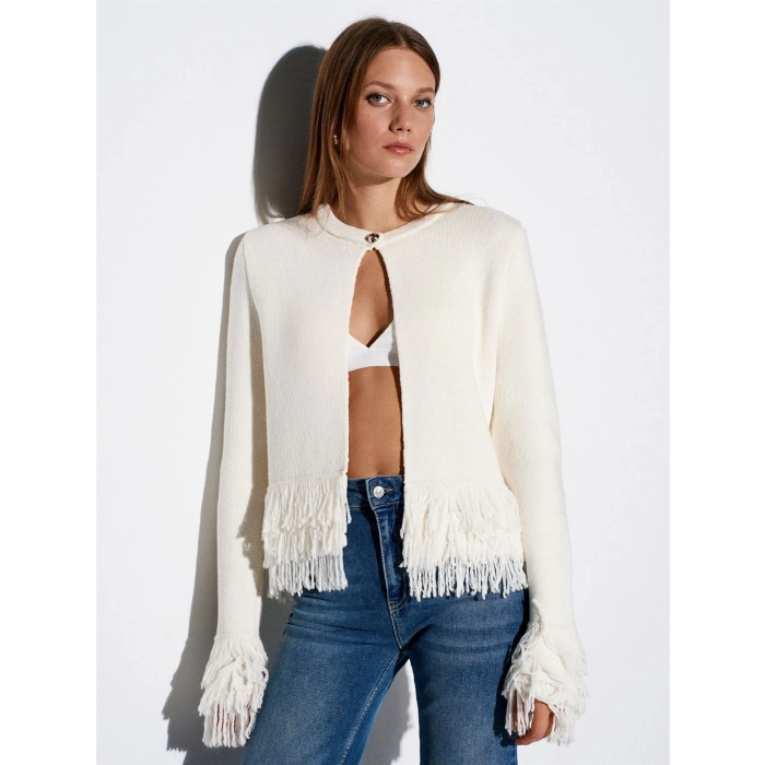 EKRU PÜSKÜL KOL DÜĞMELİ HIRKA