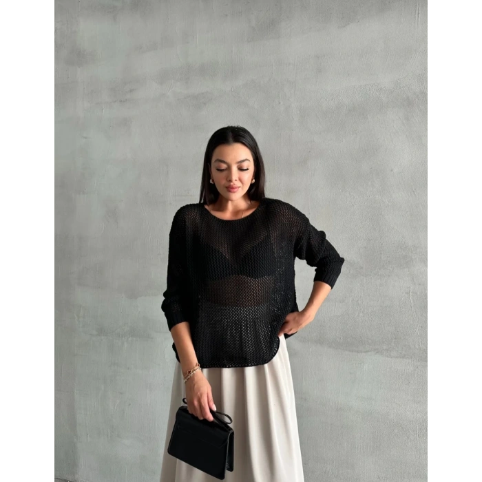 FİLELİ SİYAH BLUZ