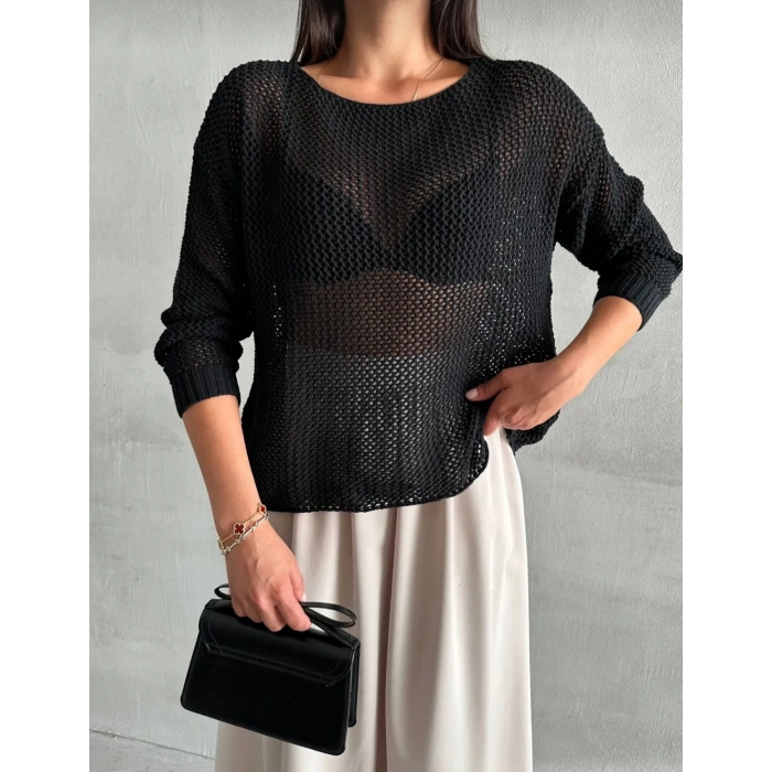 FİLELİ SİYAH BLUZ