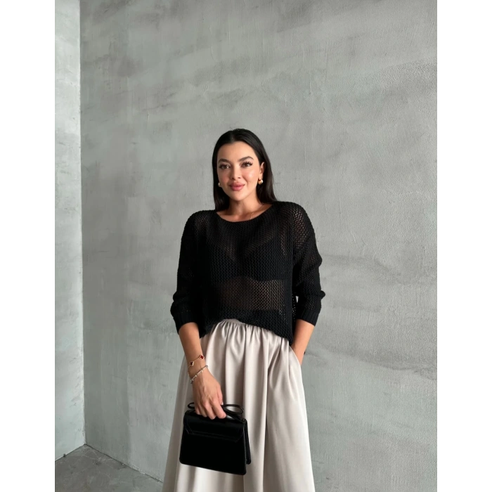 FİLELİ SİYAH BLUZ