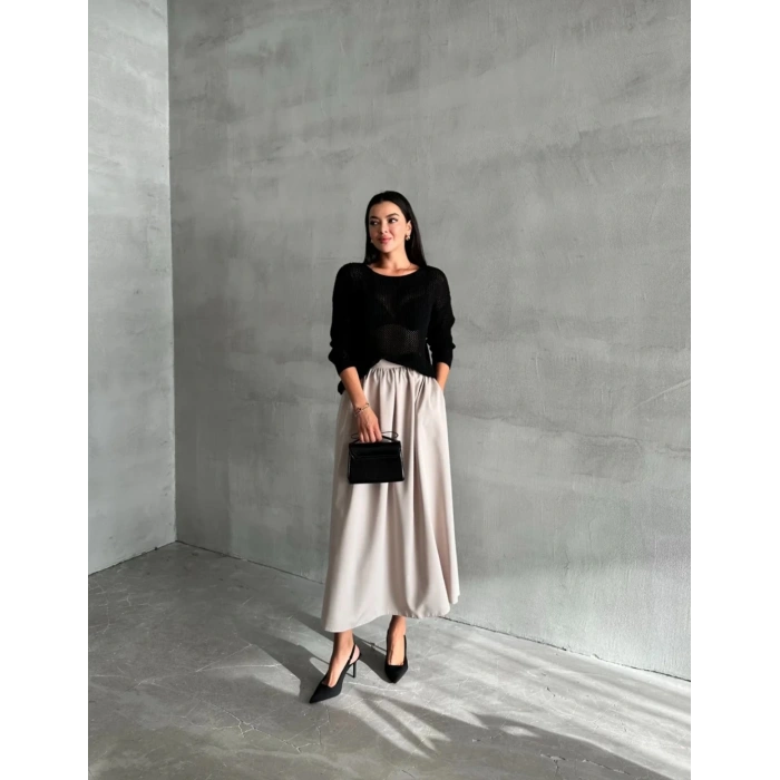 FİLELİ SİYAH BLUZ