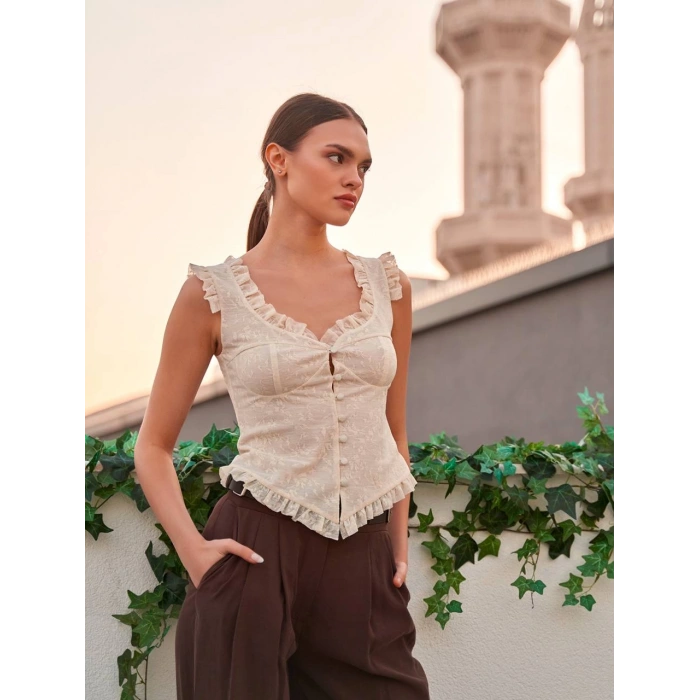 FIRFIR DETAYLI DANTEL BLUZ