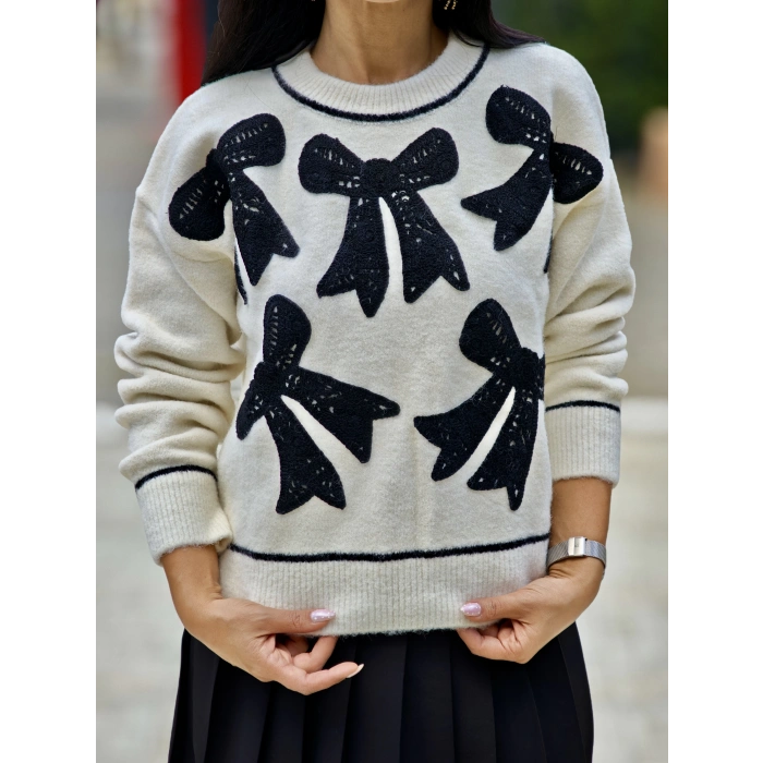 FİYONK DETAYLI TRİKO KAZAK BEYAZ