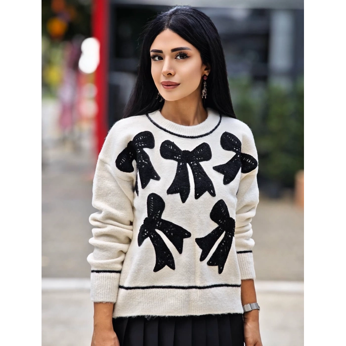 FİYONK DETAYLI TRİKO KAZAK BEYAZ