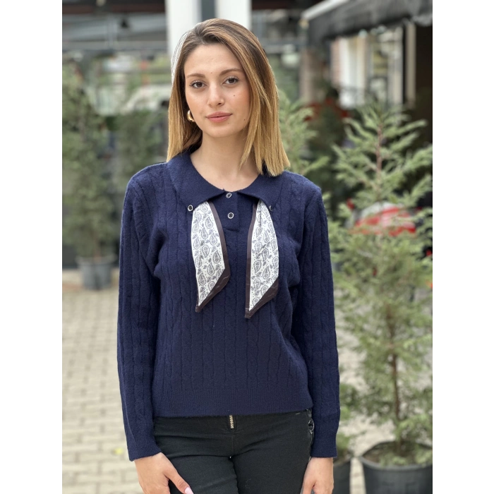 FULARLU TRİKO KAZAK