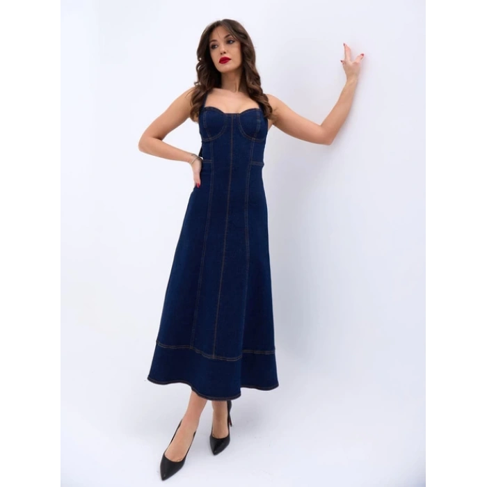 GÖĞÜS CUP DETAY UZUN JEAN ELBİSE