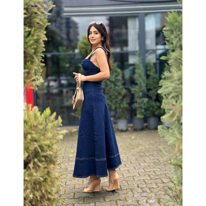 GÖĞÜS CUP DETAY UZUN JEAN ELBİSE