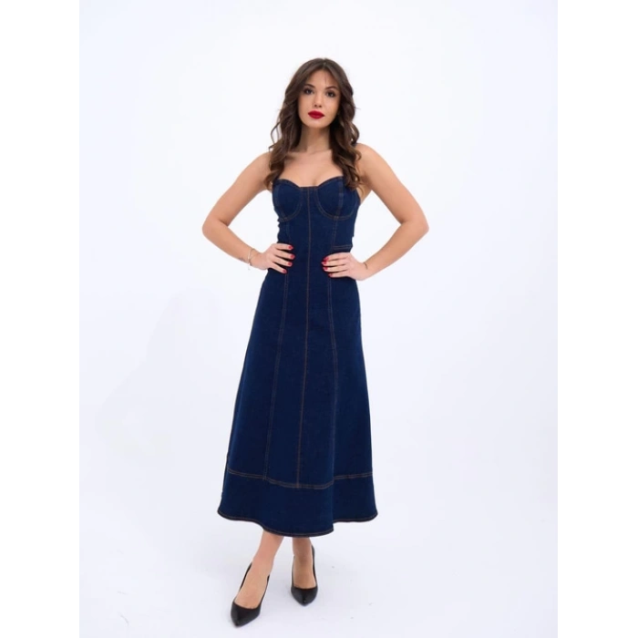 GÖĞÜS CUP DETAY UZUN JEAN ELBİSE