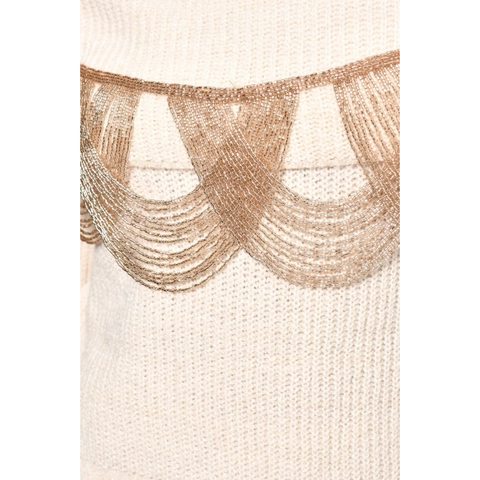 GOLD BONCUK DETAYLI EKRU TRİKO