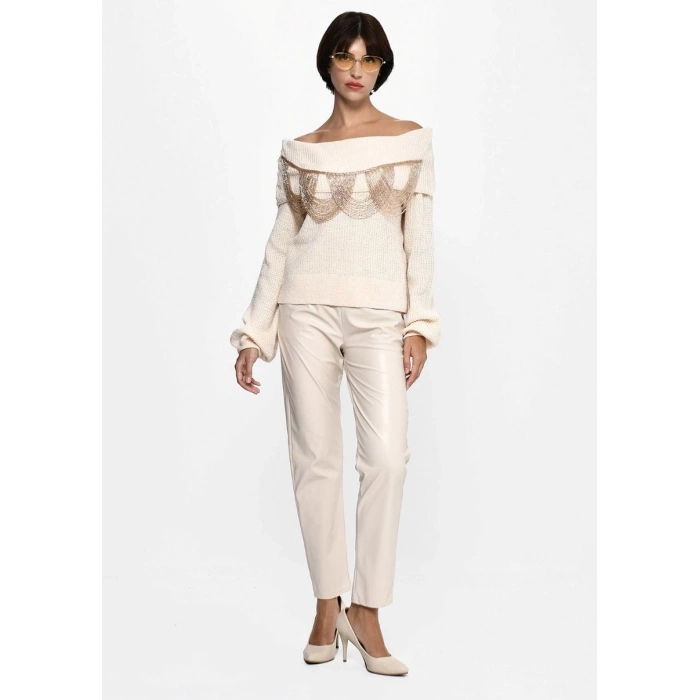 GOLD BONCUK DETAYLI EKRU TRİKO