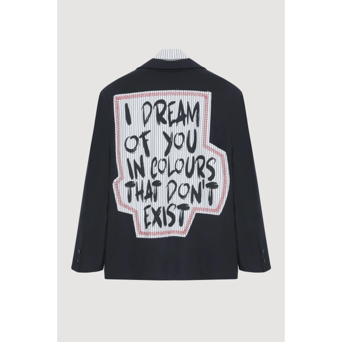 GÖMLEK DETAY LACİVERT BLAZER CEKET