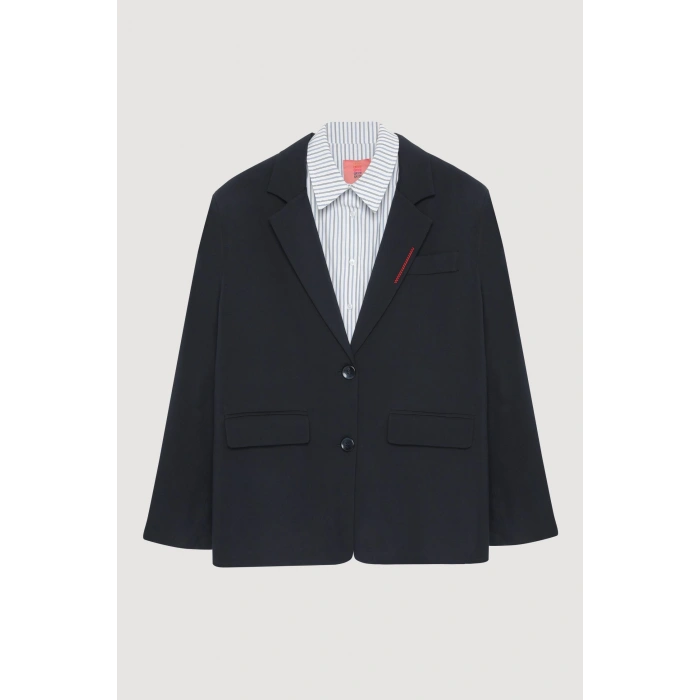 GÖMLEK DETAY LACİVERT BLAZER CEKET