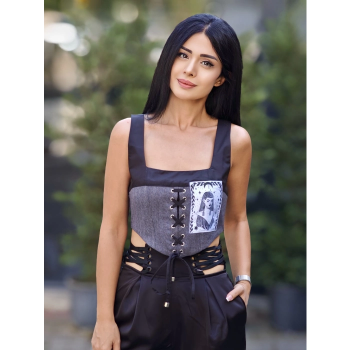 GRİ KUŞ GÖZÜ BAĞLAMA DETAY BÜSTİYER