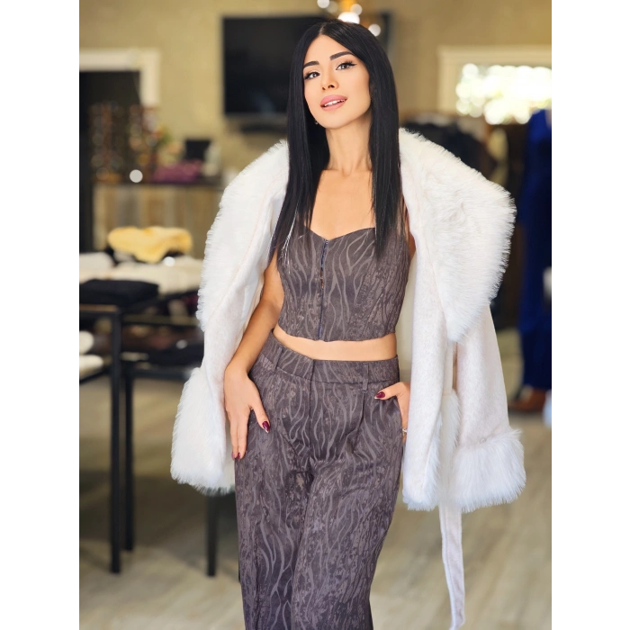 GRİ SATEN VE KADİFE DOKULU BÜSTİYER